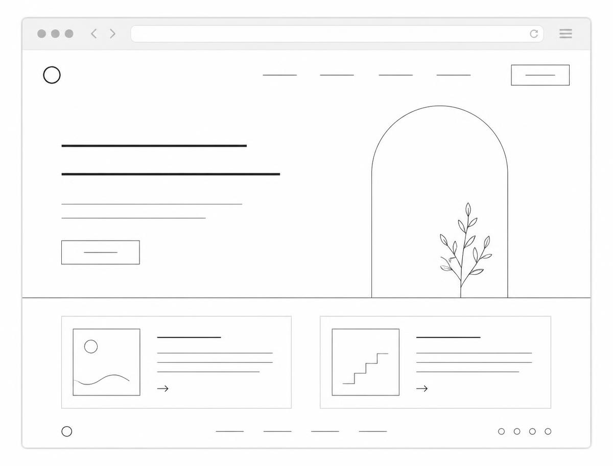 Illustration of a simple small-business website inside a browser window